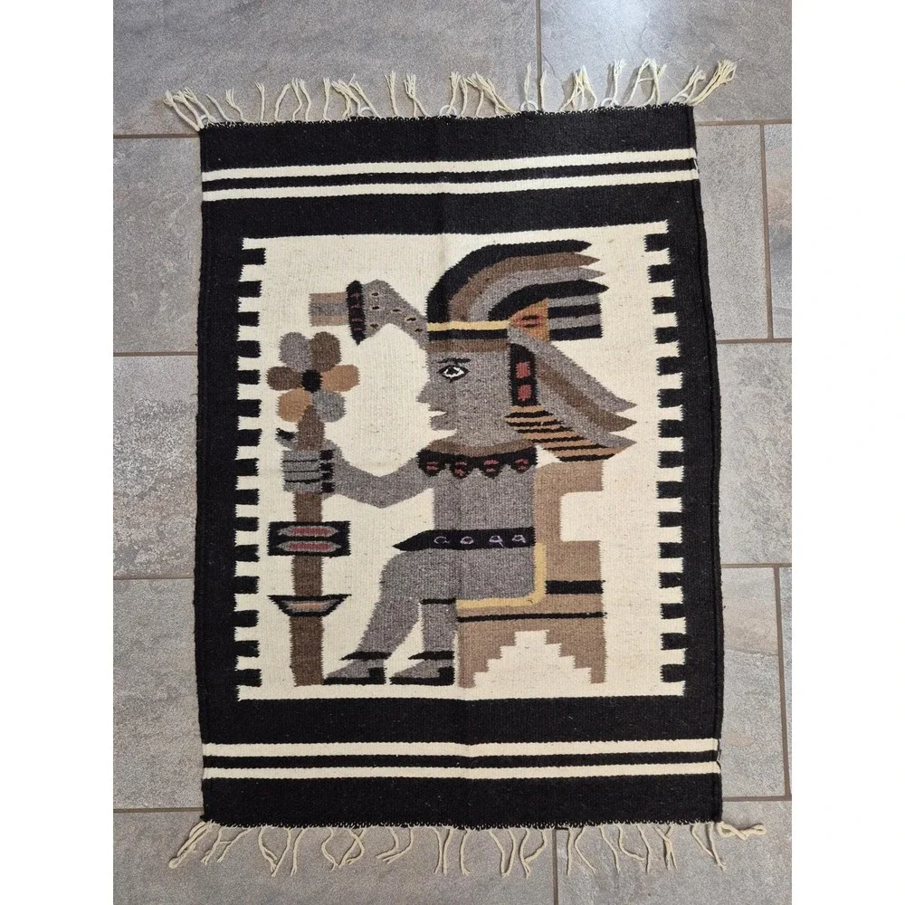 Vintage Southwestern Wool‎ Wall Hanging Navajo Style Kachina Art Rug 37x27
